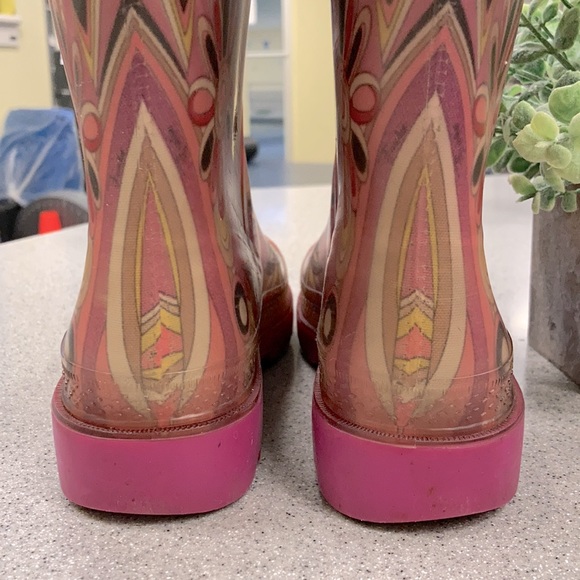 EMILIO PUCCI sz 37 gorgeous knee-hi pink paisley classic print rainboot Preowned - Picture 6 of 7